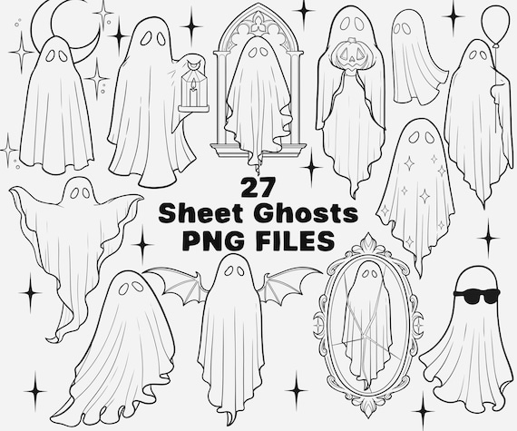 27 Sheet Ghosts PNG Files | Tattoo Pngs | Halloween Clipart | Gothic PNG Files | Trendy Tattoo PNGs | Digital Tattoo Stencils | Spooky PNGs
