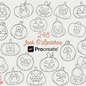 248 Carimbos de Abóbora Jack O' Lantern para Procreate | Carimbos de Abóbora para Procreate | Tatuagens de Halloween para Procreate | Desenhos Fofos de Tatuagens de Abóbora Patchwork