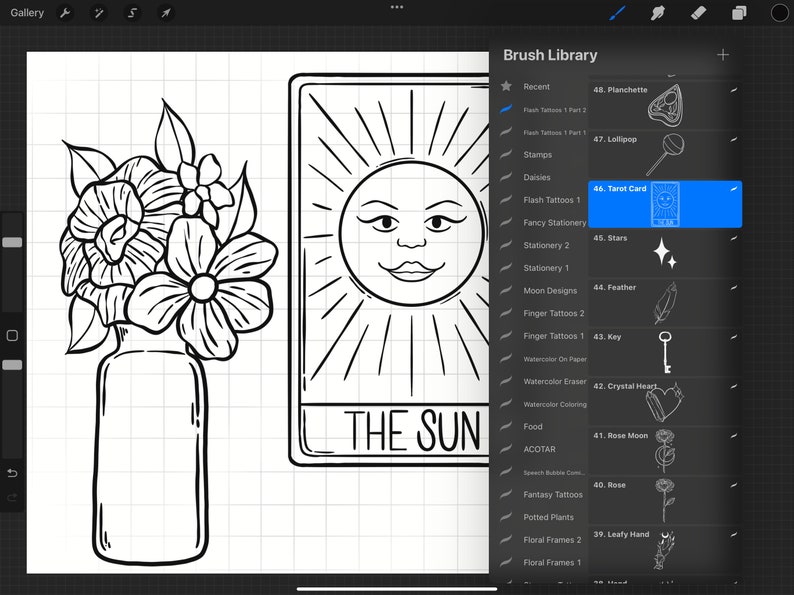 50 Tattoo Flash Brush Stamps | Procreate Brush | Tattoo Procreate ...