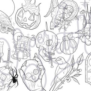 50 Goth Procreate Tattoo Stamps | Halloween Tattoo Flash | Procreate ...