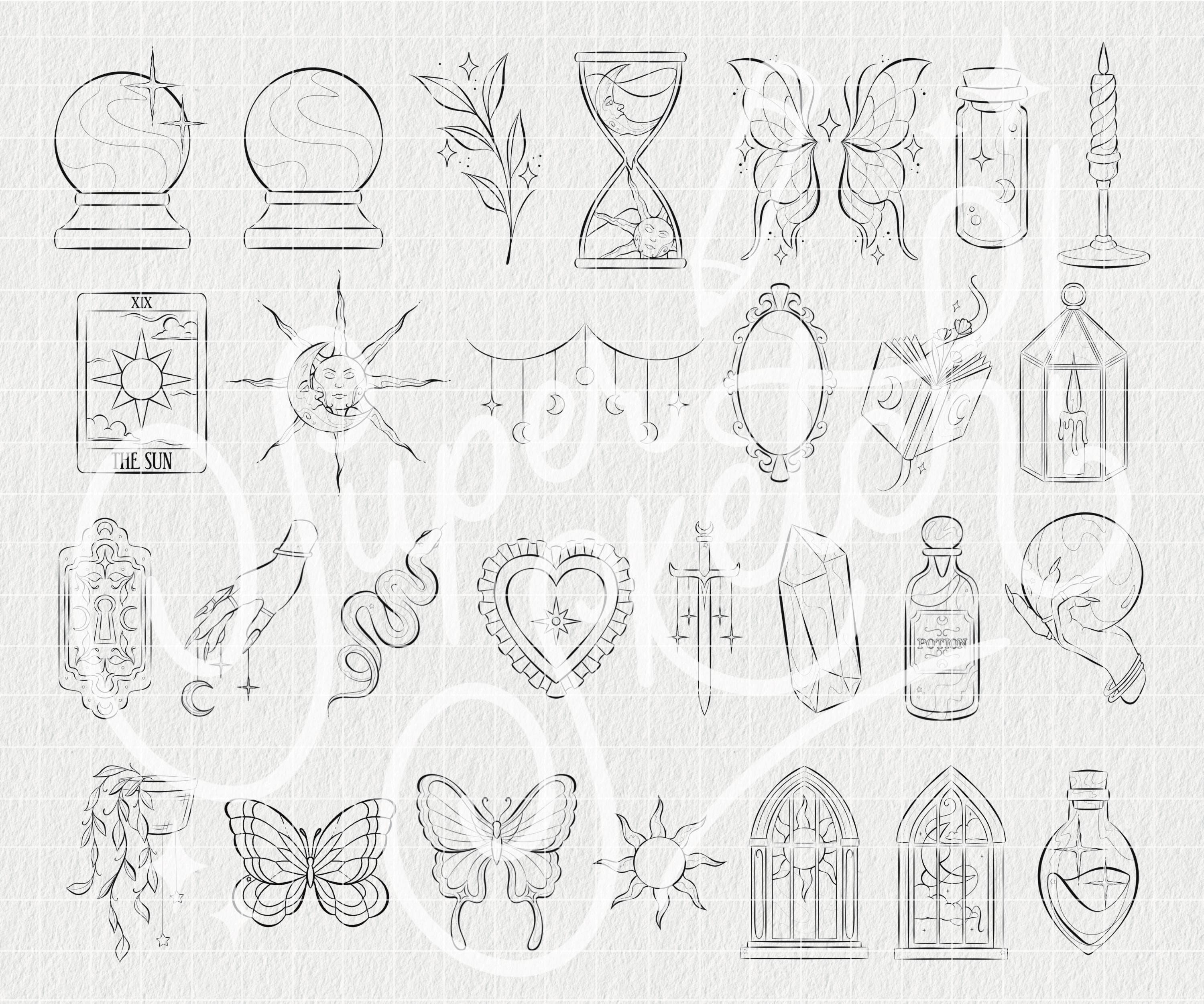 40 Whimsigoth Tattoo Procreate Stamps | 90s Witchy Procreate Brush ...