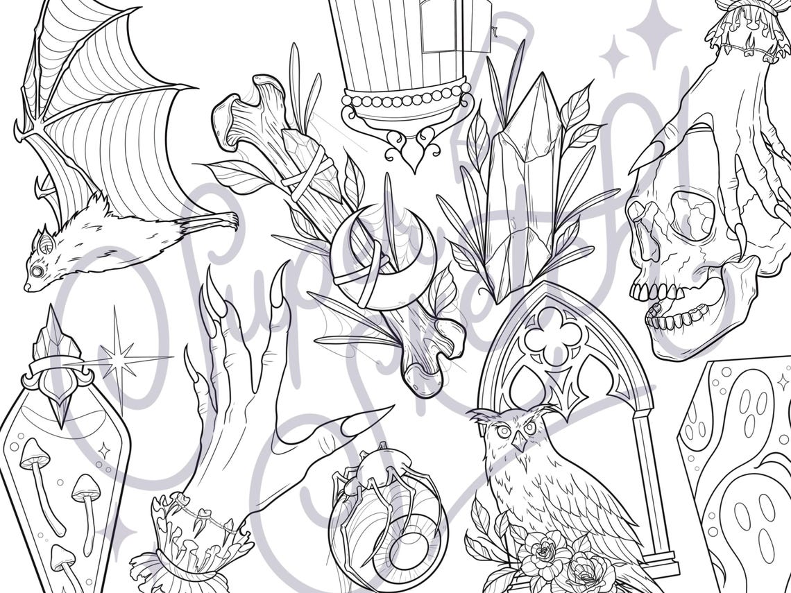 50 Goth Procreate Tattoo Stamps | Halloween Tattoo Flash | Procreate ...