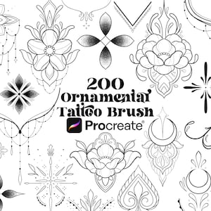 200 Ornamental Procreate Stamps | Flash Tattoo Design Stencils | Dot Work Tattoos | Delicate Ornamental Tattoo Set | Patchwork Tattoo Set