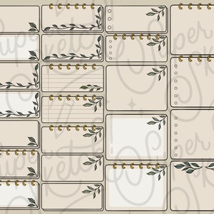 77 Leafy Beige Green Digital Sticky Notes PNG Files | Digital Planner ...