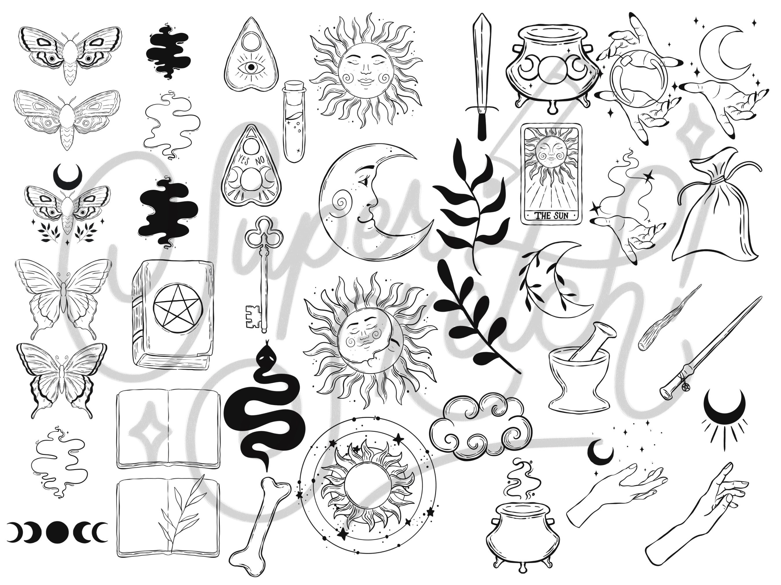 100 Witch Procreate Brushes Set | Tattoo Procreate | Tattoo Flash ...