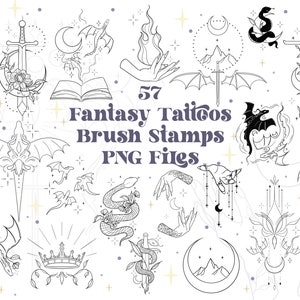 57 fichiers PNG Fineline Fantasy Book Tattoo | Tatouages BookTok | Tatouage ACOTAR | Pinceaux pour tatouages TOG Designs de tatouage