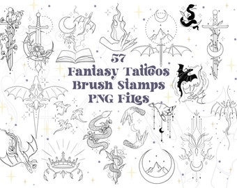 57 Fineline Fantasy Book Tattoo PNG Files | BookTok Tattoos | ACOTAR Tattoo | TOG Tattoos Brushes Tattoo Designs