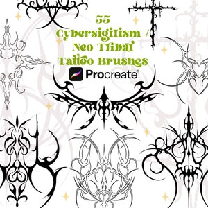 55 Cybersigilism / Neo Tribal Procreate Brushes Tattoo Designs Cyber Sigilism Tattoo Designs Tribal Tattoo Designs Digital Tattoo Stencils