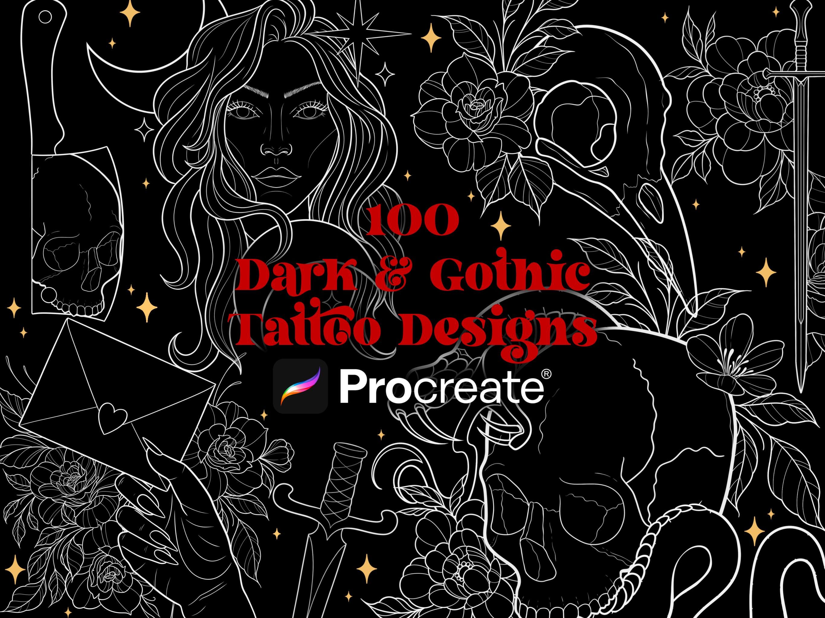 100 Dark and Gothic Tattoo Designs Procreate Tattoo Brush Set ...