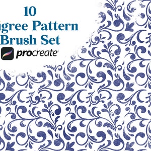 May include: A set of 10 Procreate brushes featuring intricate filigree patterns. The brushes are designed to create elegant and decorative designs.
