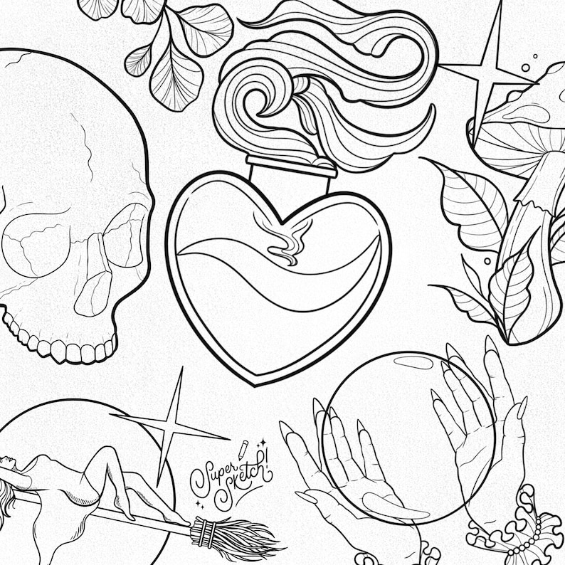 600+ Witchy Gothic Dark Tattoo Procreate Brush Stamps Neo Traditional ...