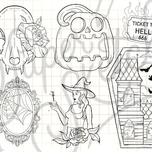 39 Spooky Gothic Tattoo Procreate Brushes | Halloween Procreate Stamps ...