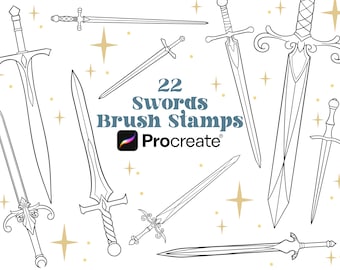 22 Sword Procreate Brushes - Procreate Stamps | Fantasy Tattoos | Sword Tattoos | Procreate Brush Bundle