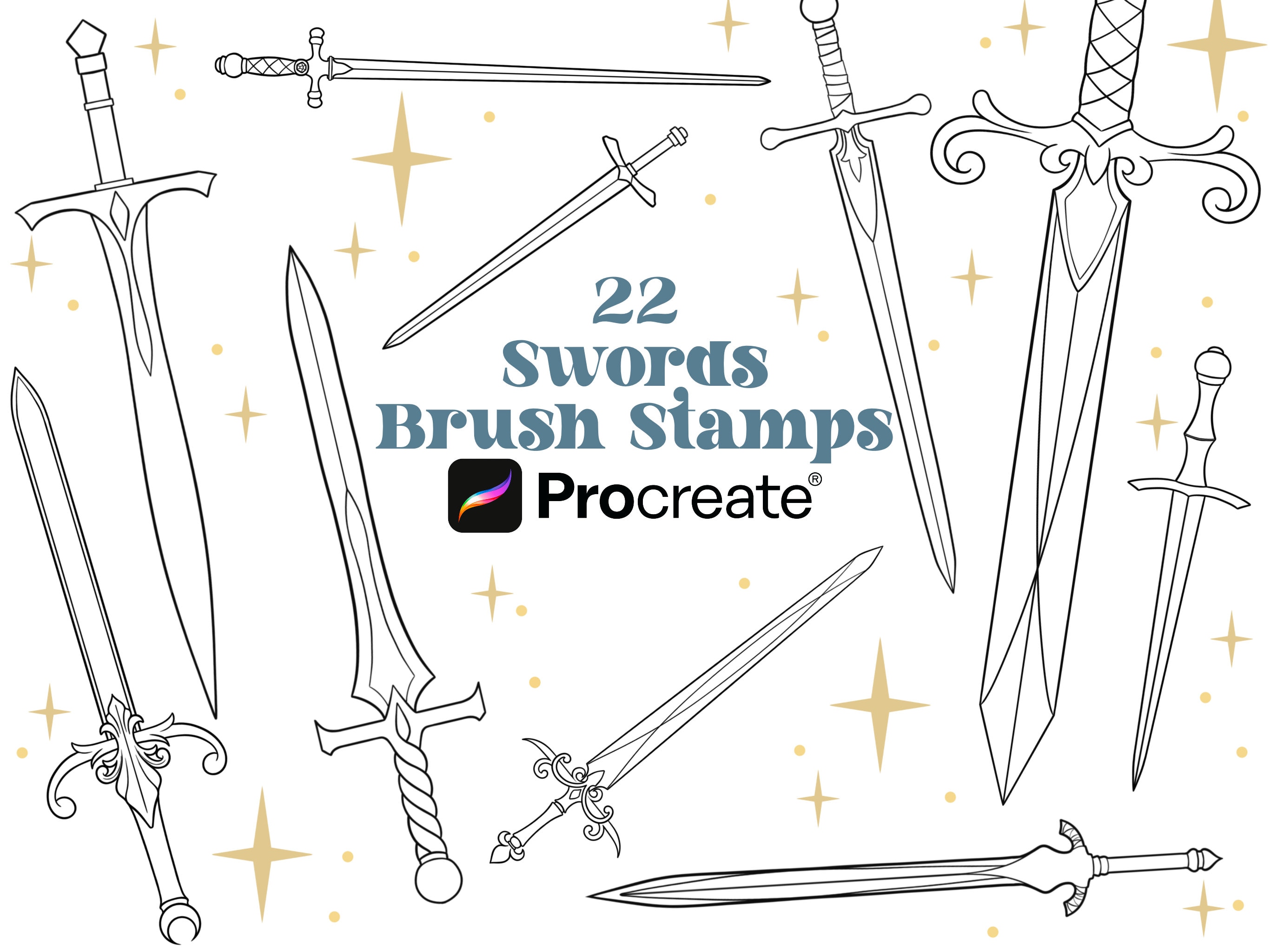 22 Sword Procreate Brushes & Stamps Bundle for Fantasy and Tattoo Design
