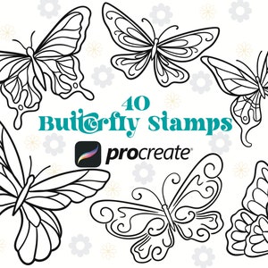40 Butterfly Procreate Stamp Brush Set | Decorative Procreate Stamps | Ornamental Procreate Stamp | Animal Procreate Stamps Tattoo Procreate