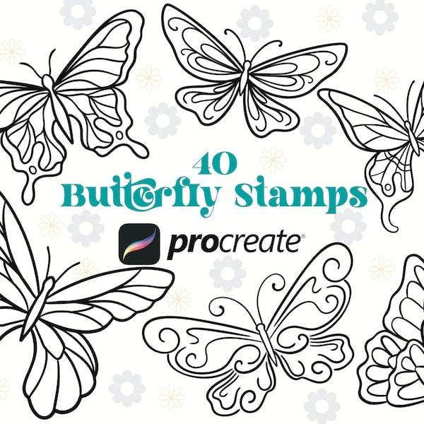 40 Butterfly Procreate Stamp Brush Set | Decorative Procreate Stamps | Ornamental Procreate Stamp | Animal Procreate Stamps Tattoo Procreate