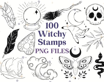100 Witch ClipArt Png Files | Tattoo Clip Art | Tattoo Flash PNG | Witch Tattoo | Esoteric Clipart | Celestial ClipArt | Witchcraft Clipart