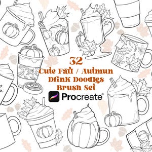 32 söta höstdrycker Procreate-penslar | Höst Procreate-stämplar | Höst Procreate-stämplar | Procreate-penselset Halloween-penslar Kaffepensel