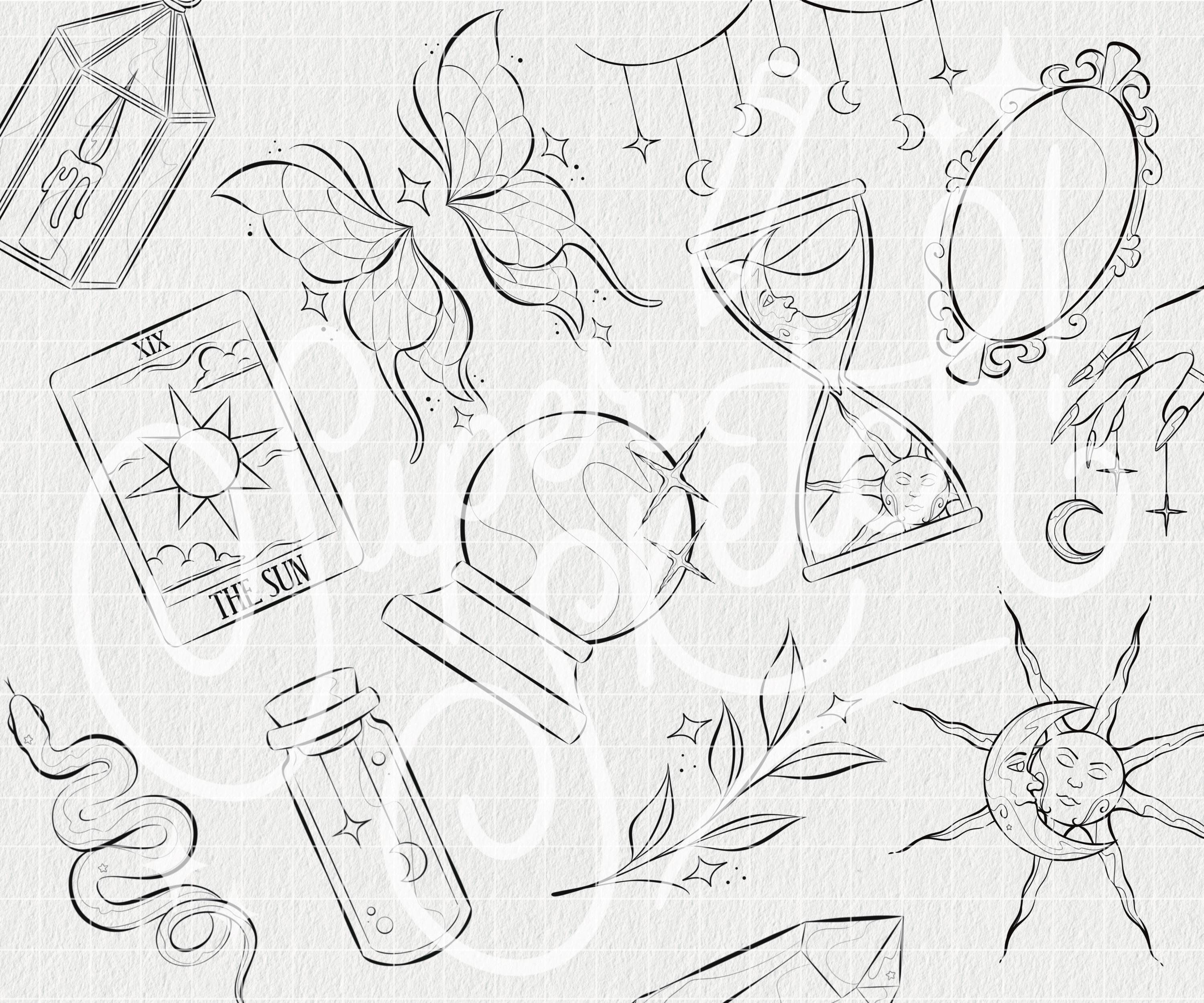 40 Whimsigoth Tattoo Procreate Stamps | 90s Witchy Procreate Brush ...