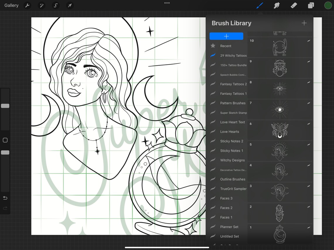 29 Witchy Tattoo Designs Procreate Brushes | Procreate Stamps | Tattoo ...