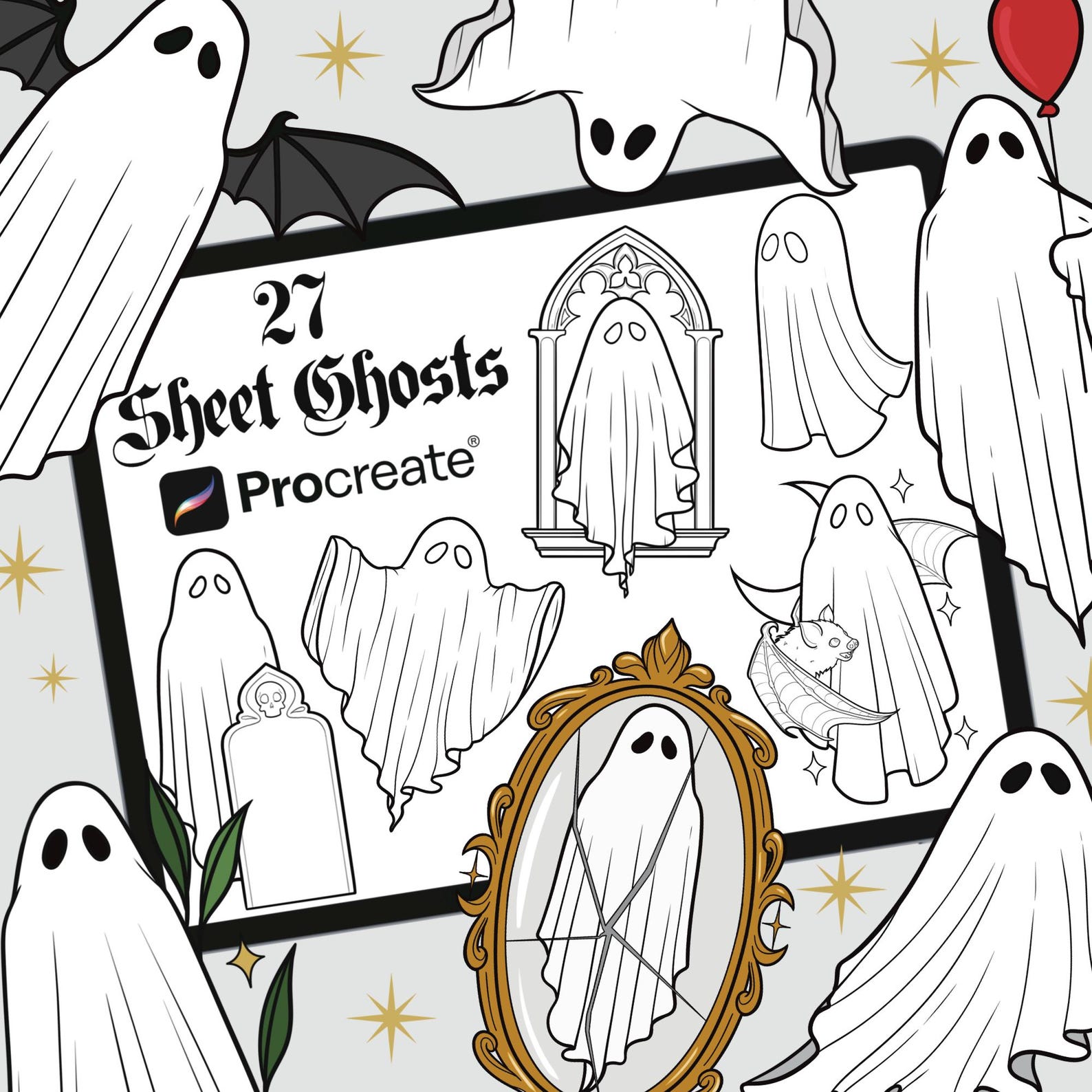 27 Sheet Ghosts Procreate Brushes | Ghost Tattoo Procreate Stamps ...