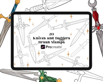 20 Knives and Daggers Procreate Stamps | Procreate Brushes Stamps | Fantasy Procreate Booktok Procreate Sword Procreate Brush Stamps