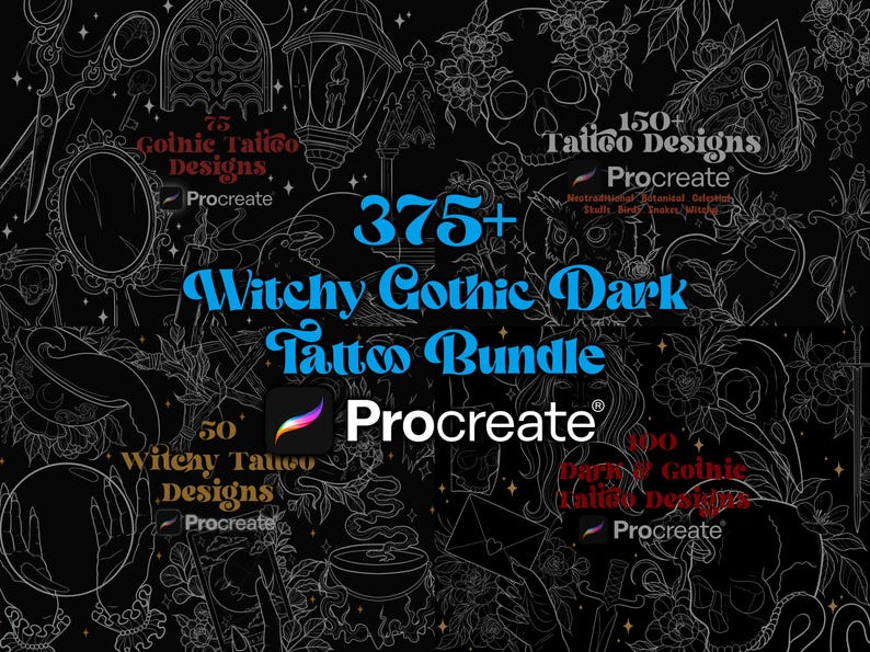 375+ Witchy Dark Gothic Tattoo Procreate BUNDLE | Bundle Tattoo ...