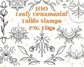 100 Leaf Ornamental Tattoo PNG Files | Ornamental ClipArt | Ornamental Stamps | Mandala Png Files | Fineline Tattoo Design | Tattoo Flash