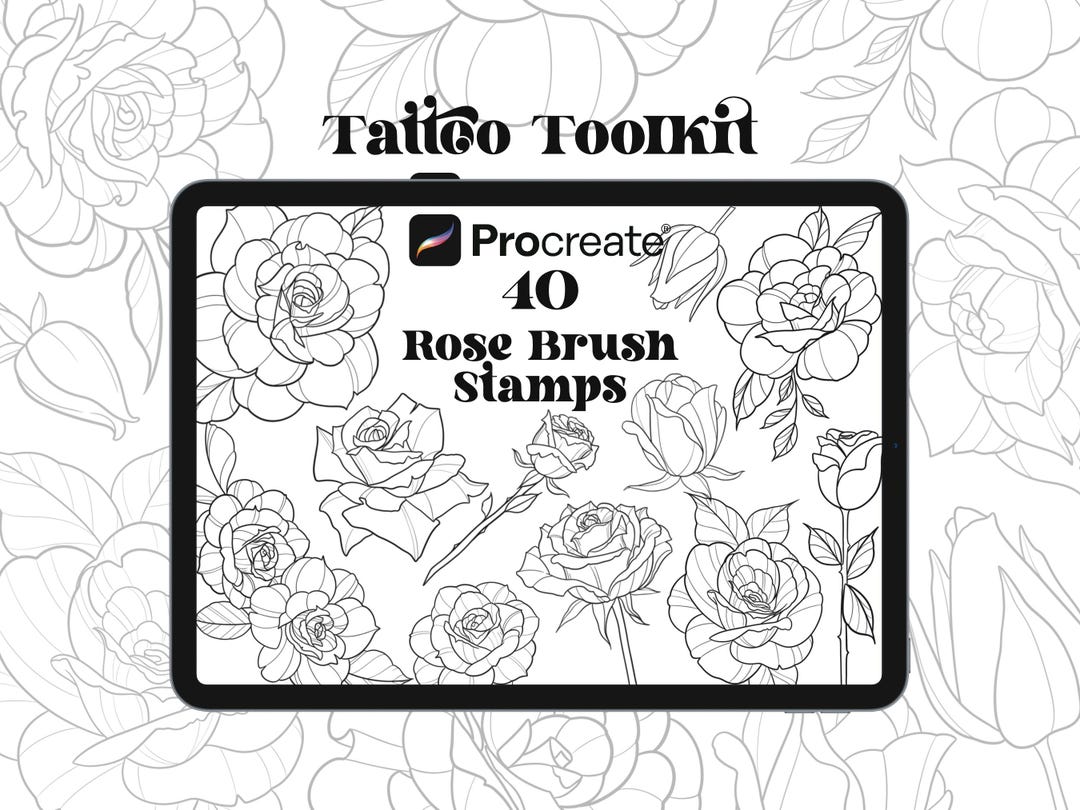 40 Roses Procreate Stamps | Procreate Brush Stamps | Tattoo Procreate ...