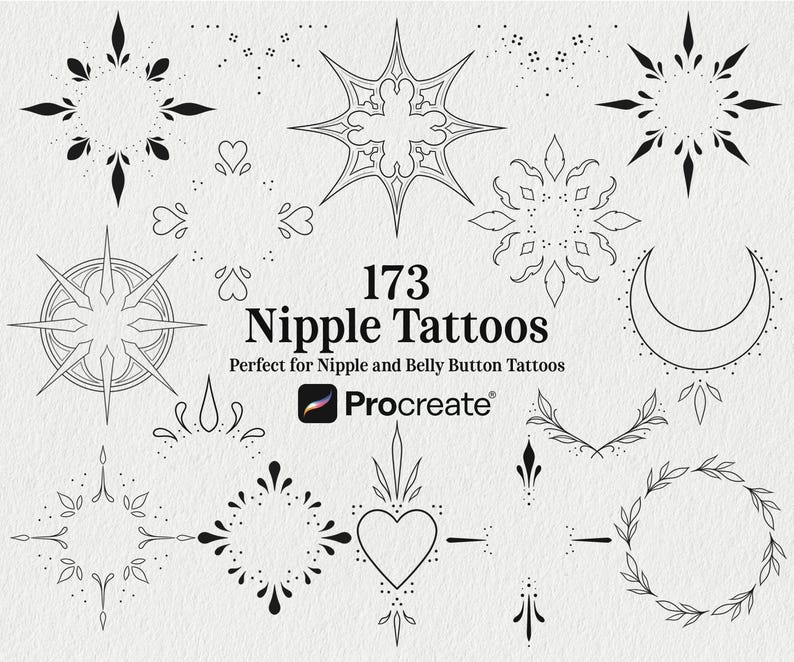 173 Ornamental Nipple Tattoos Procreate Stamps | Nipple Tattoos | Belly ...