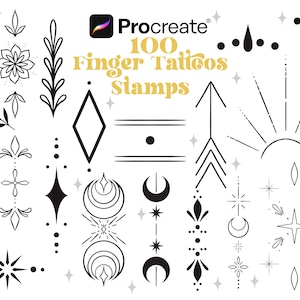 100 Finger Tattoo Procreate Brushes | Ornamental Tattoo Stamps | Decorative Tattoos | Procreate Stamps | Fineline Tattoo Design | Digital