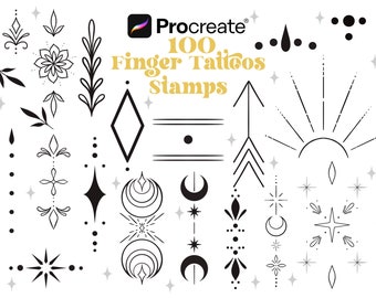 100 pinceaux de procréation pour tatouage au doigt | Tampons de tatouage ornemental | Tatouages décoratifs | Procréer des timbres | Conception de tatouage Fineline | Numérique