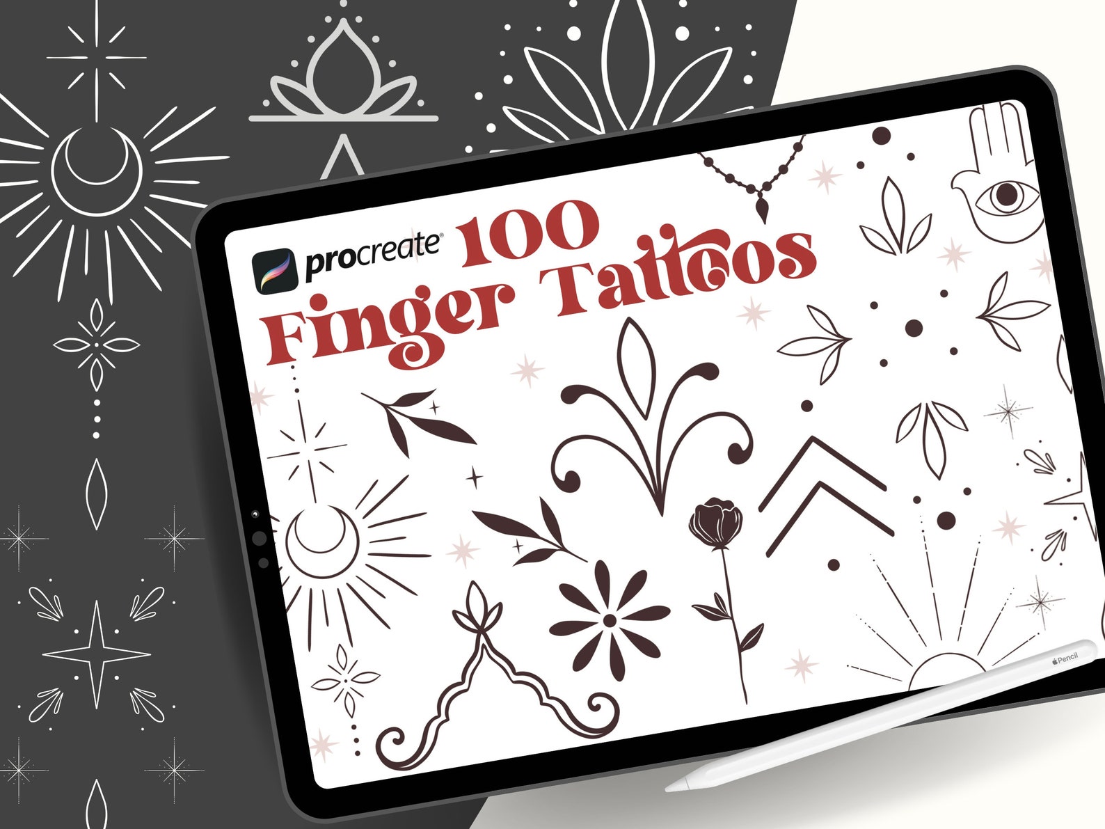 100 Finger Tattoo Procreate Brushes | Ornamental Tattoo Stamps ...