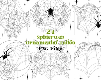 24 Spiderweb Ornamental Tattoo Designs PNG Files | Halloween Clipart | Gothic Tattoo Files | Cricut Files | Gothic Tattoo Designs | Digital