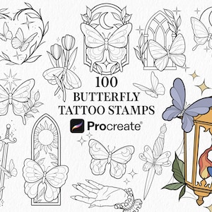 100 Butterfly Tattoos Procreate Brush Stamps | Butterfly Procreate Stamps | Butterfly Patchwork Tattoo Designs | Ornamental Tattoo