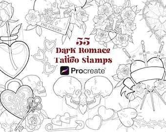 55 Dark Romance Procreate Brushes | Valentines Procreate Stamps | Dark Valentines Tattoo Flash Stamps | Gothic Love Procreate Stamps