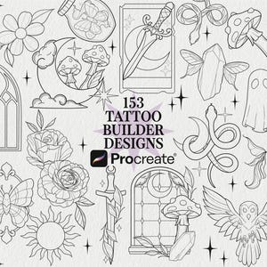 153 diseños de tatuajes para Procreate / Diseños de tatuajes flash / Pinceles para Procreate / Sellos para Procreate Tatuajes flash neotradicionales Tatuajes góticos caprichosos