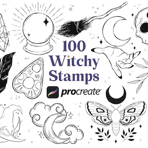 100 Witch Procreate Brushes Set | Tattoo Procreate | Tattoo Flash Procreate | Witch Tattoo | Esoteric Stamps | Celestial Procreate