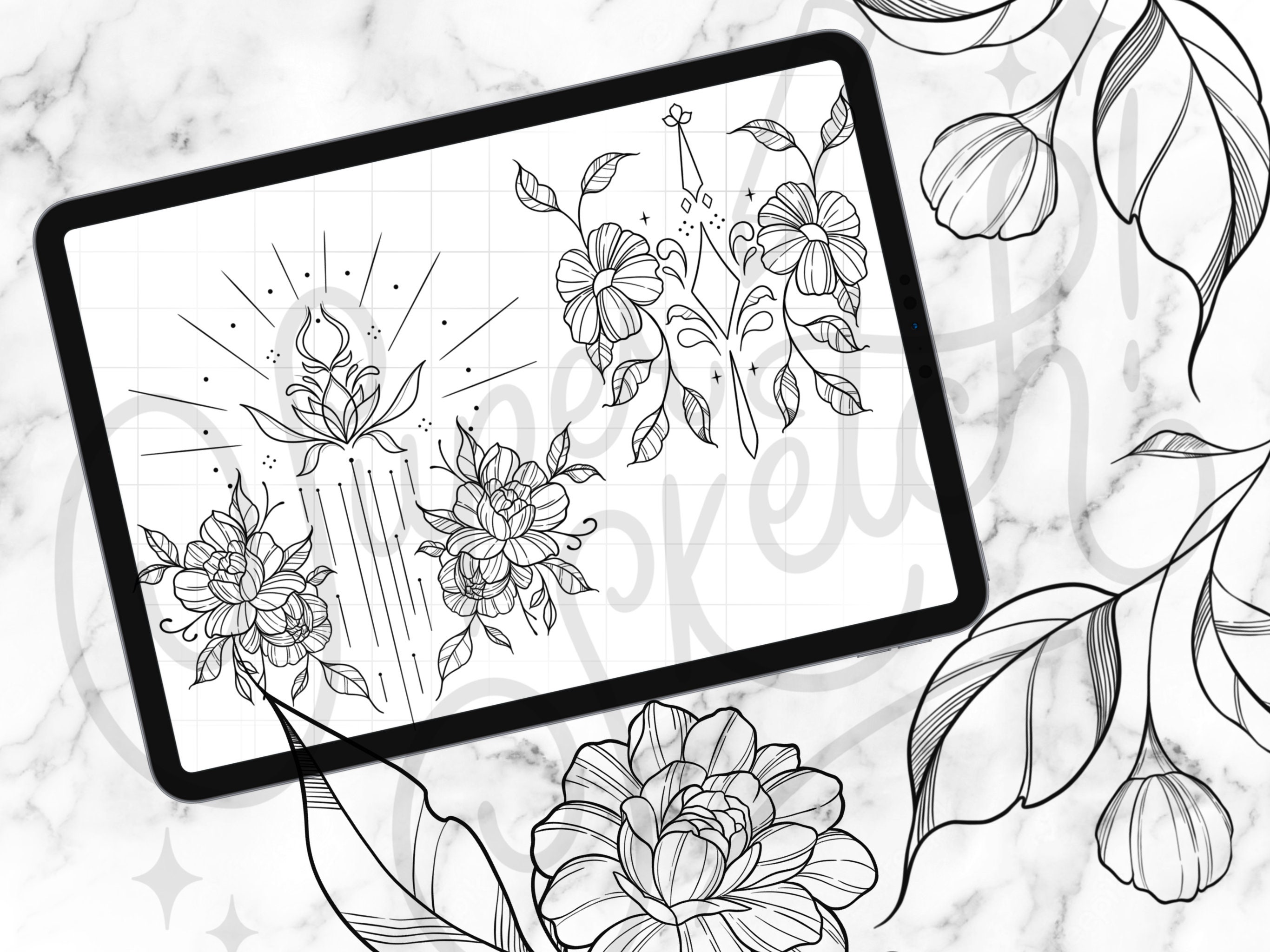 50 Floral Ornamental Tattoo Procreate Brushes | Floral Decorative ...