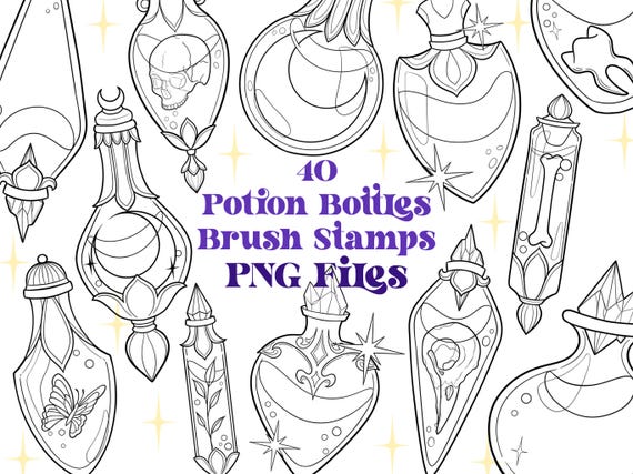 40 Potion Bottles Clip Art PNG Files | Magic Clipart | Tattoo Stencil Png Files | Witch Clipart | Cricut Png files | Cottagecore Png Files