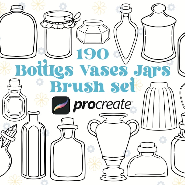 190 Bottles Vases Jars Procreate Brush Set | Procreate Stamps | Flower Brush Set | Pot Procreate | Journal Procreate | Sticker Procreate