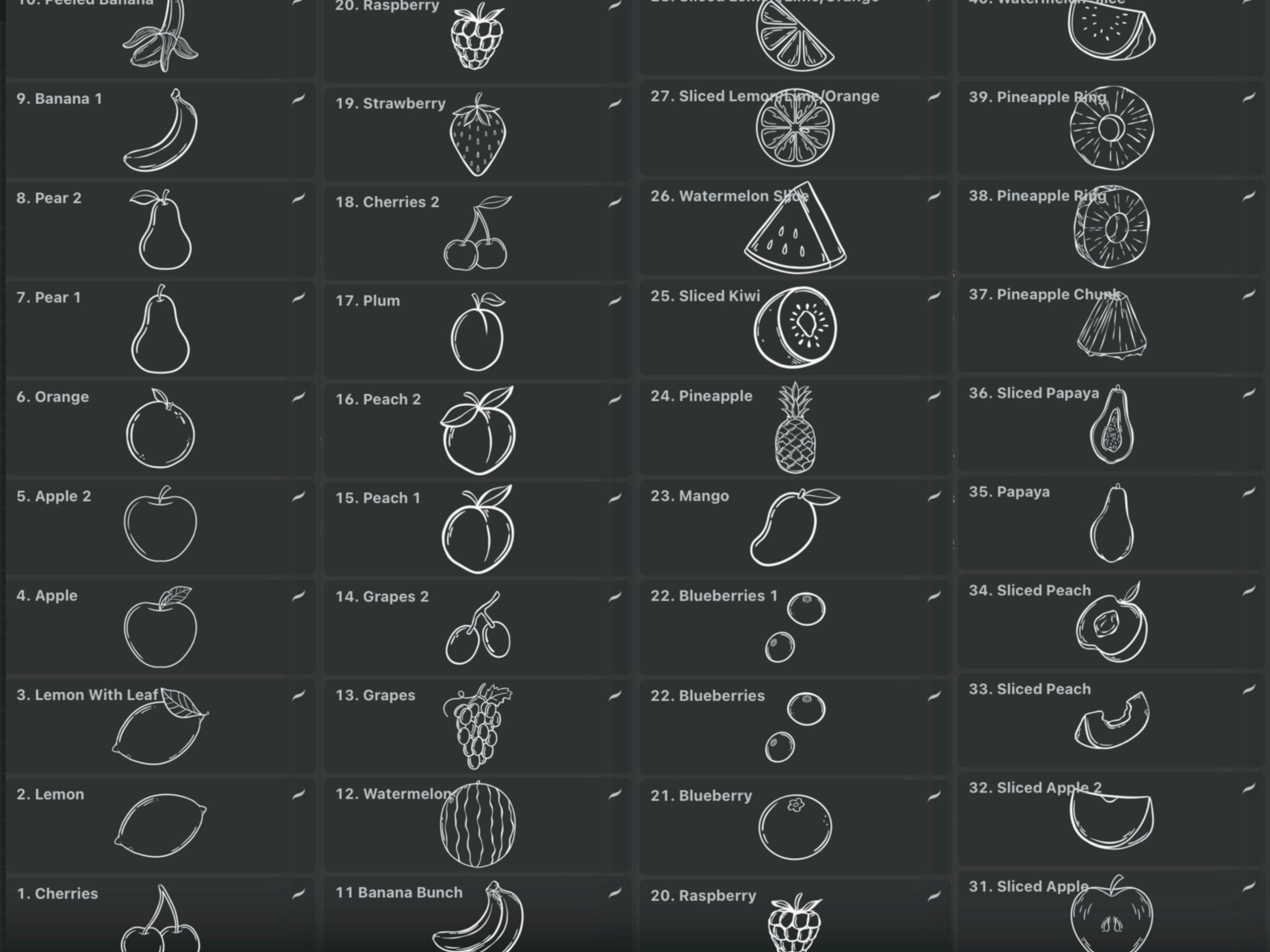 40 Fruit Procreate Stamp Brushes | Fruit Drawings | Procreate Food ...