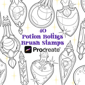 40 Potion Bottles Procreate Brushes | Procreate Stamps | Magic Procreate Stamps | Procreate Tattoo Stencils | Witch Procreate Brushes