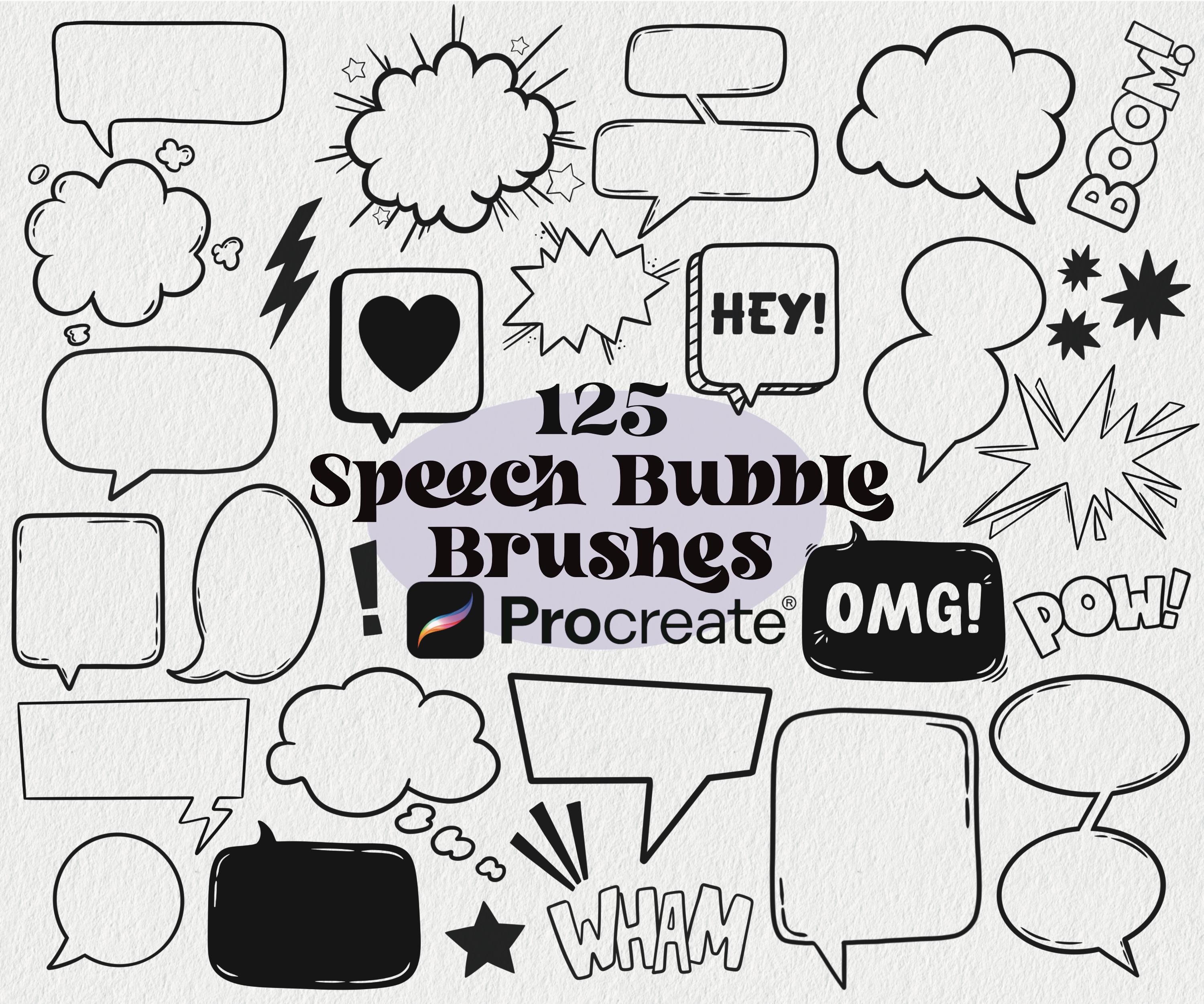 125 Speech Bubble Procreate Brush Stamps — Comic Book, Cartoon, Banner & Journal Text Boxes