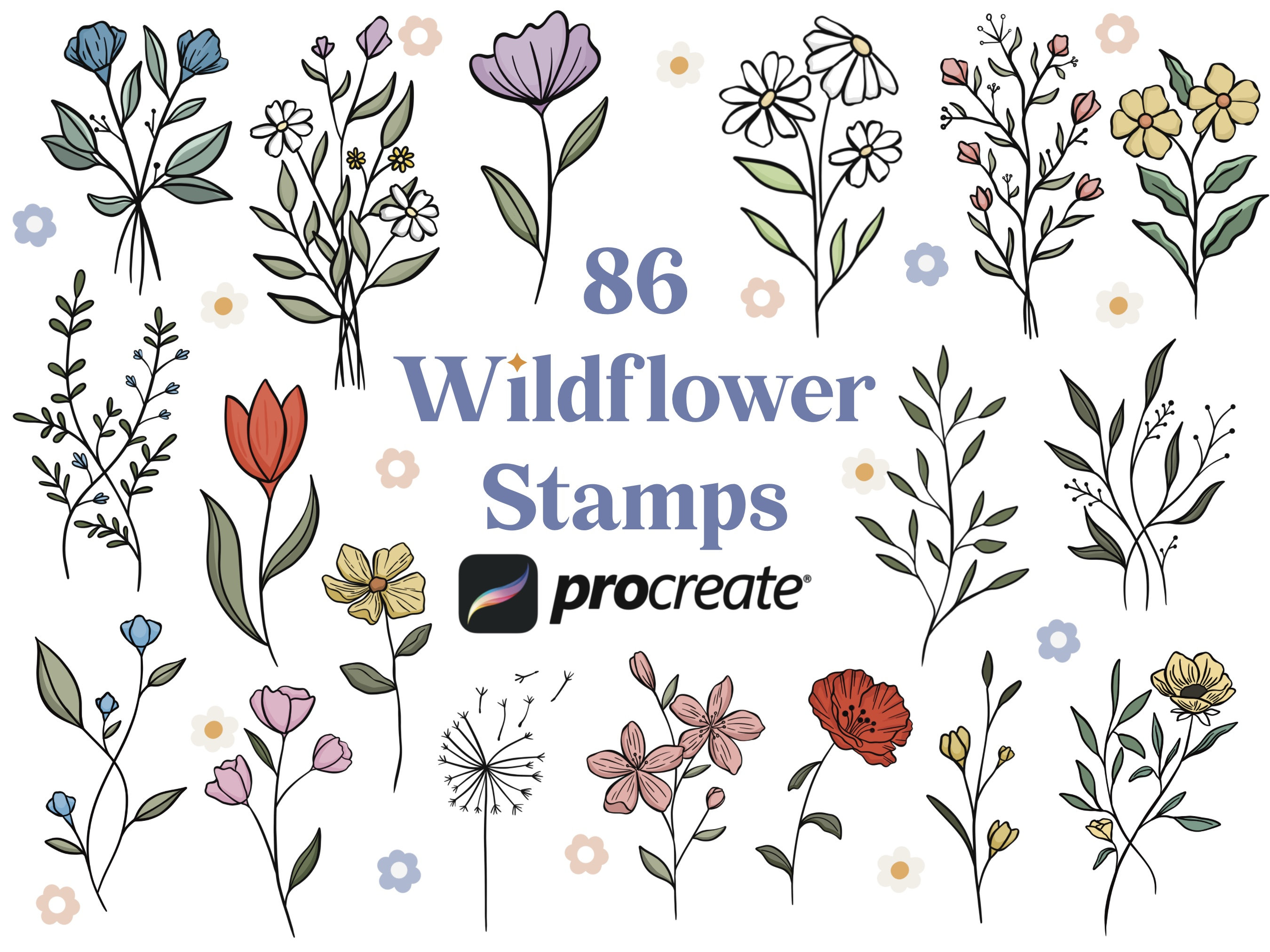 86 Wildflower Procreate Brushes | Flower Brush Set | Procreate ...