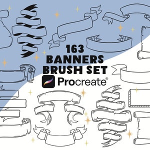 162 Banner Procreate Brushes Ribbon Procreate Brushes Digital Planner Stickers BuJo Banner Stamps Hand Drawn Procreate Banner Brush image 1