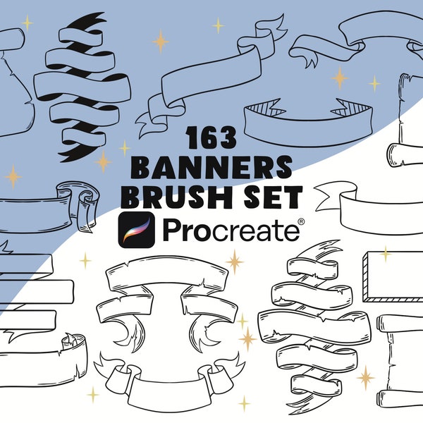 162 Banner Procreate Brushes | Ribbon Procreate Brushes | Digital Planner Stickers | BuJo Banner Stamps | Hand Drawn Procreate Banner Brush