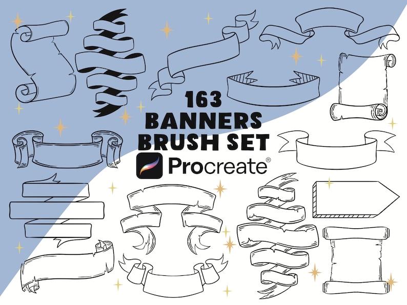 162 Banner Procreate Brushes Ribbon Procreate Brushes Digital Planner Stickers BuJo Banner Stamps Hand Drawn Procreate Banner Brush image 1