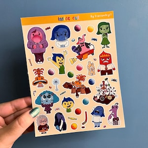 De adentro hacia afuera 2 hoja de pegatinas, pegatina de ansiedad, emociones, Pixar, pegatinas de Disney, pegatinas de adentro hacia afuera