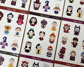 Disney villain sticker, Disney villains stickers, cute sticker sheet, gifts, bullet journal, Disney and Pixar
